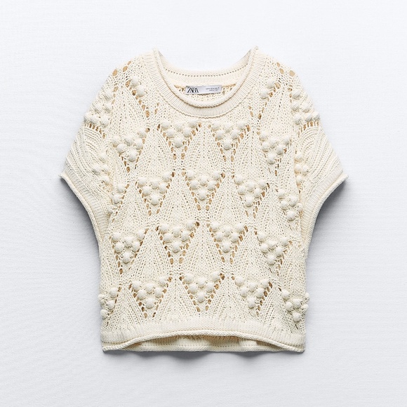 Zara ball trim textured knit top S - Picture 1 of 16